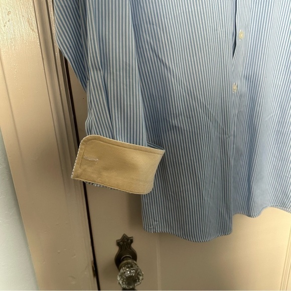 Paul Fedrick Shirt Trim Fit Blue & White Stripe Flip Cuff Button Up Sz 18 36 - Picture 6 of 6